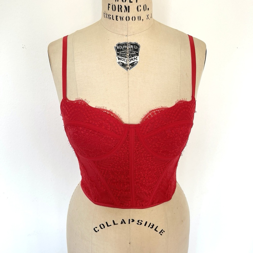Dealmore Womens Romantic‎ Corset Bustier Size M Red Lace Coquette Lingerie Sexy